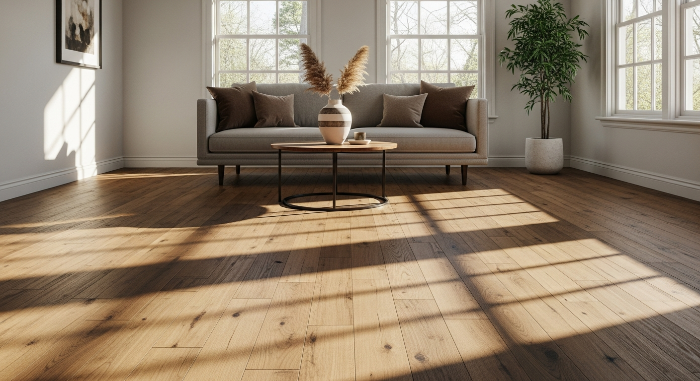 Beautiful hardwood flooring in a modern living room